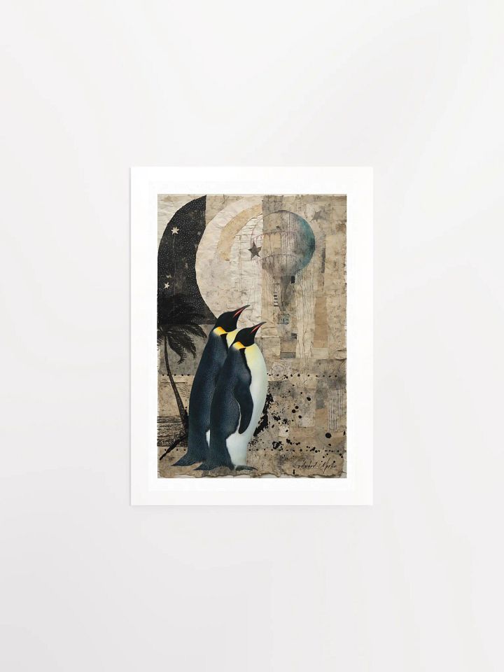'Visitors' by Edward Martin Mixed Media Collage Print: Whimsical Penguins Enhanced Poster product image (2)