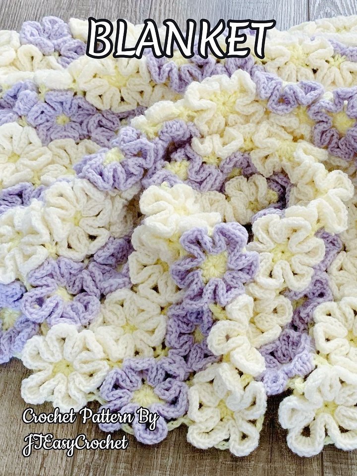 Daisy Flower Crochet Blanket Pattern, Boho Floral Throw Blanket, Crochet Rug product image (1)