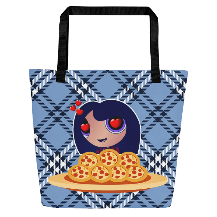 Pizza Love Tote Bag - Light Blue Plaid product image (1)