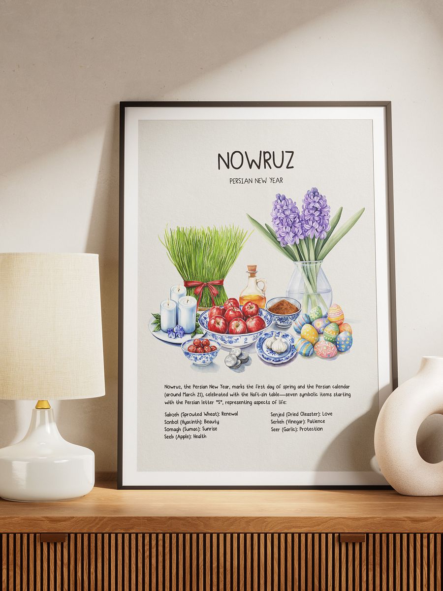 Nowruz Watercolor Art, Haft-sin Table, Persian New Year, Printable Wall Art, Persian Art, Watercolor Food Illustration, Digital Art, Norooz product image (2)