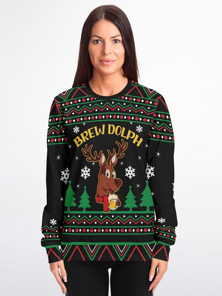 "Brew Dolph" Beer Christmas Sweatshirt | Funny Reindeer Holiday Sweater | Beer Lover Winter Outfit | Ugly Christmas Party Gift product image (3)