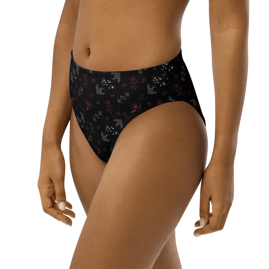 Magenta and White Flowers on Black Eco-Green Bikini Swimsuit Bottoms product image (3)