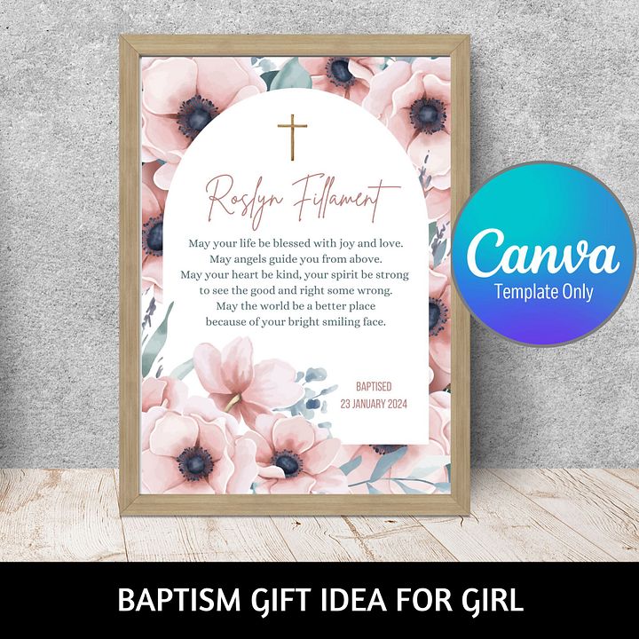 Pink Floral Arch Border Baptism Canva Template product image (1)