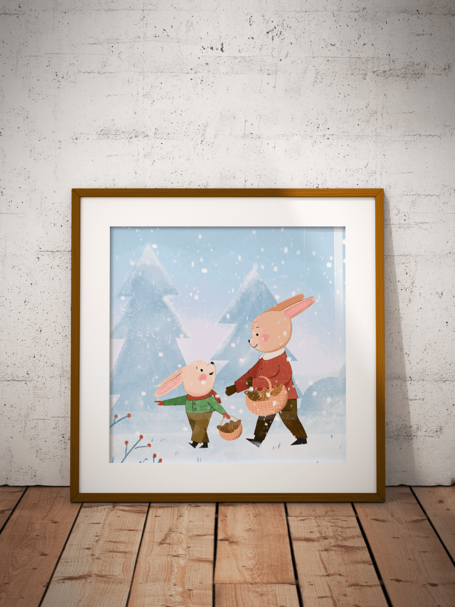 Zimowy Plakat dla Dzieci, Króliczki do Druku. Printable Winter Art Print - Cute Rabbits for Children. product image (5)