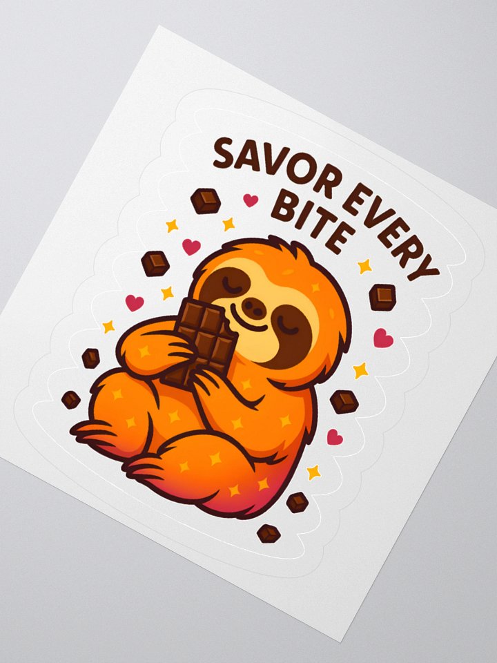 Savor Every Bite – Cute Sloth Chocolate 3" Sticker | Sloths Having Snacks Collection product image (2)