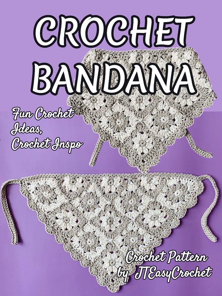 Flower Granny Square Bandana Easy Crochet Pattern Retro Lace Kerchief product image (8)