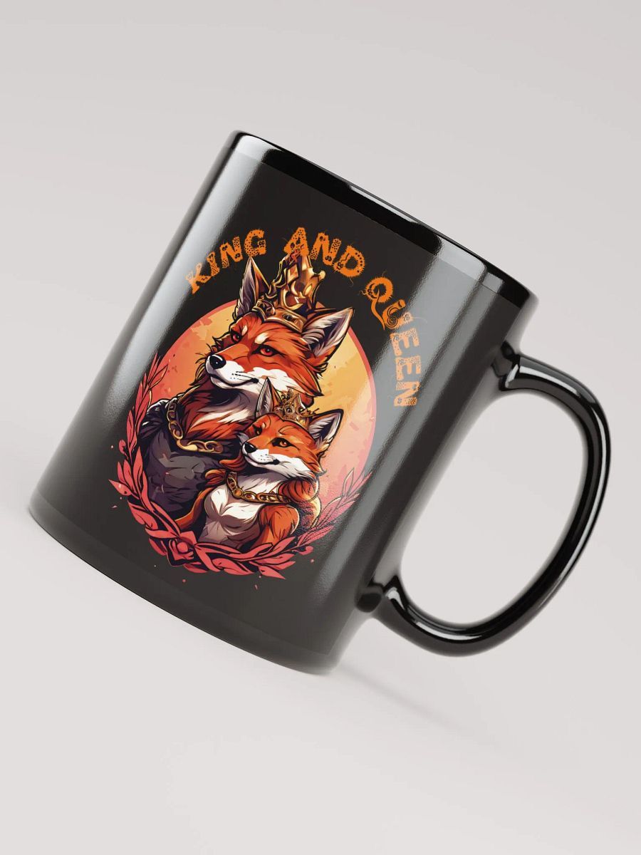King and Queen Black Glossy Mug | Elegant Fox Couple Design | Double-Sided Print | Perfect Gift for Anniversaries and Weddings product image (4)