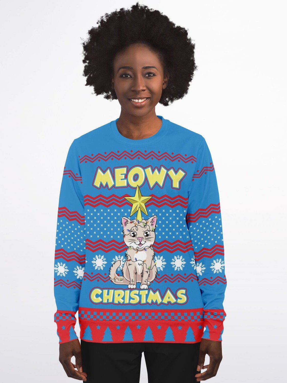 Meowy Christmas Cat Sweater | Funny Kitten Holiday Sweatshirt | Pet Lover Christmas Party Outfit | Cat Mom Winter Gift product image (3)