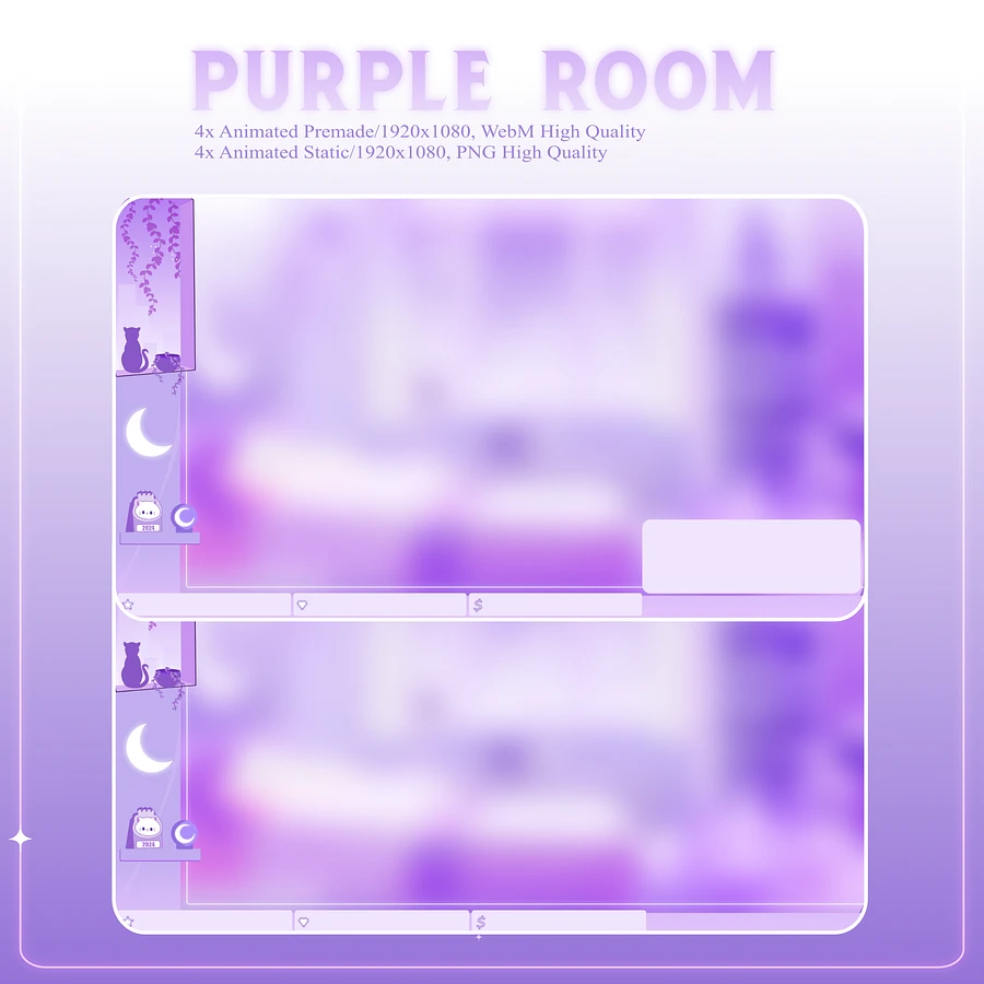 Glowing Room Stream Overlay Animated Pack, Stream Overlay Animated Cute Purple Room Overlay , Cute Room Kitty Overlay, Starting Soon, Brb product image (4)