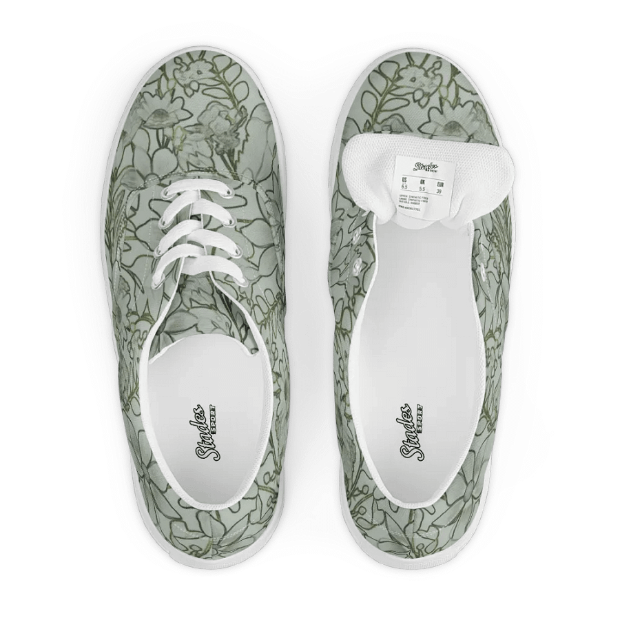 Line art Light Green and Darkgreen Floral/Women's Lace-Up Canvas Shoes by Allcolor product image (5)