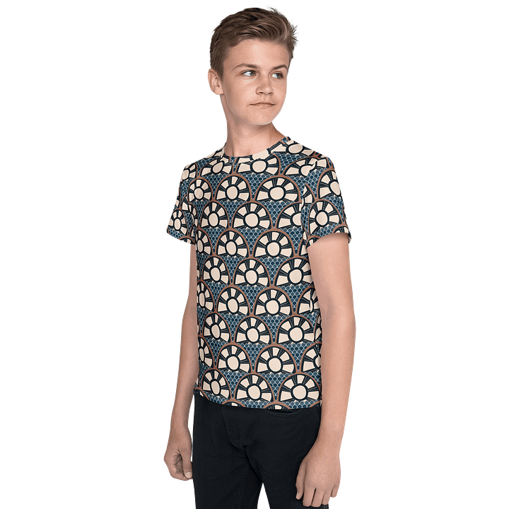 🌅 YOUTH | Boys’ | Art Deco Sunset & Waves Tee – All-Over Print | Coastal Explorer Edition 🧭 product image (1)