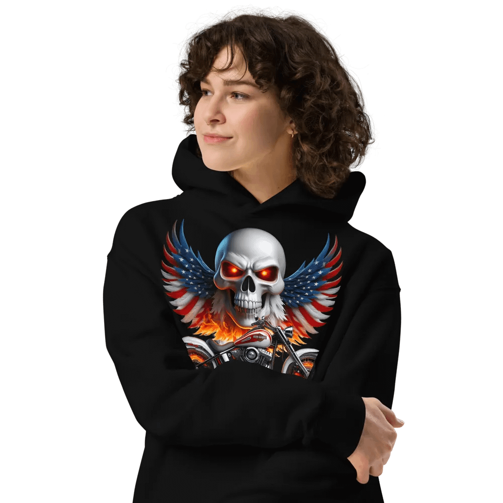 Winged Skull Motorcycle Oversized Hoodie #13 product image (4)