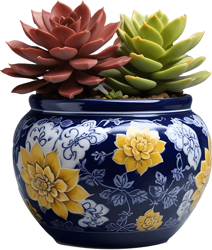 Chinese Porcelain Pot with Yellow Floral Motif PNG product image (1)