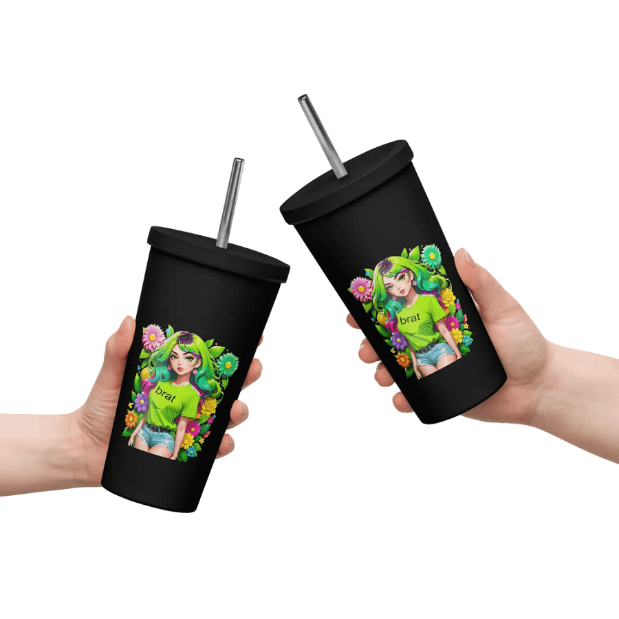 Brat 20 oz Tumbler Cup - Black - Insulated Tumbler with a Straw v4 product image (10)