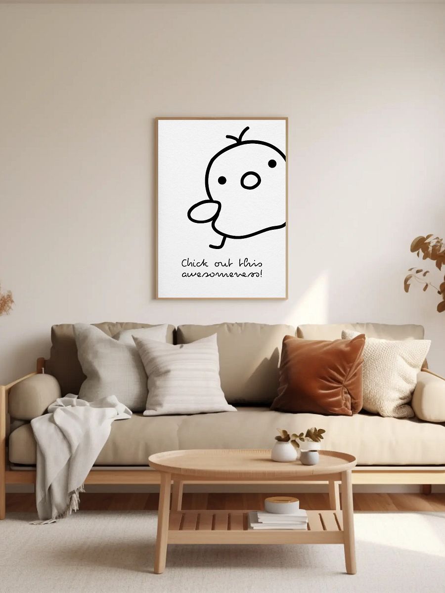 Chick Out This Awesomeness Cute Minimalist Wall Art - Fun Black and White Cartoon Print, Playful Kids Room Decor, Whimsical Animal Poster product image (5)