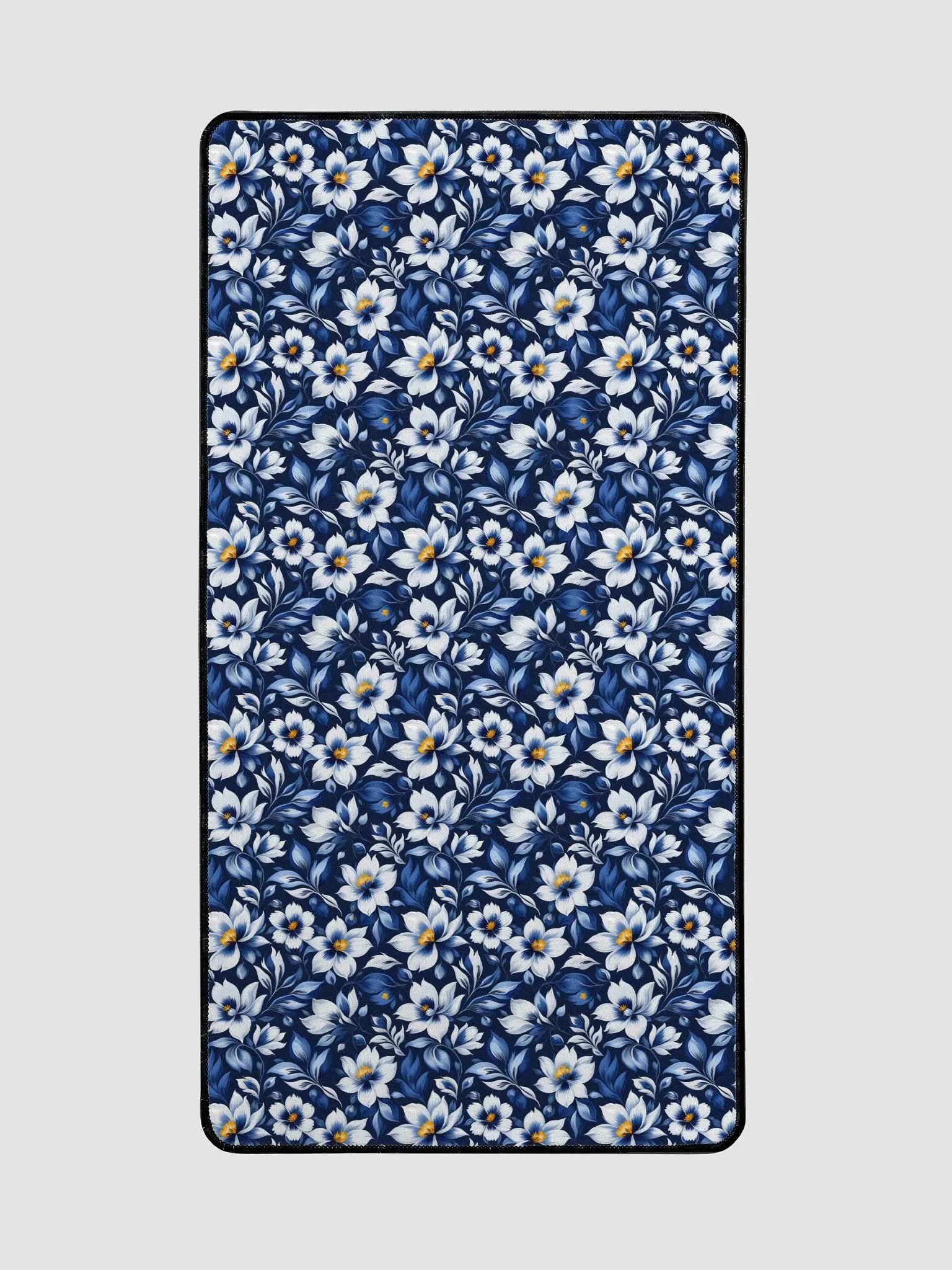 Desk Mat (31.5x15.5 inches) - White and Blue Floral Pattern product image (2)