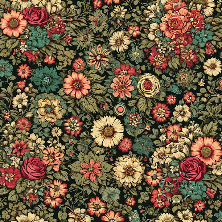 Seamless Pattern - Wilted Boho Floral Design on a Green Background product image (1)
