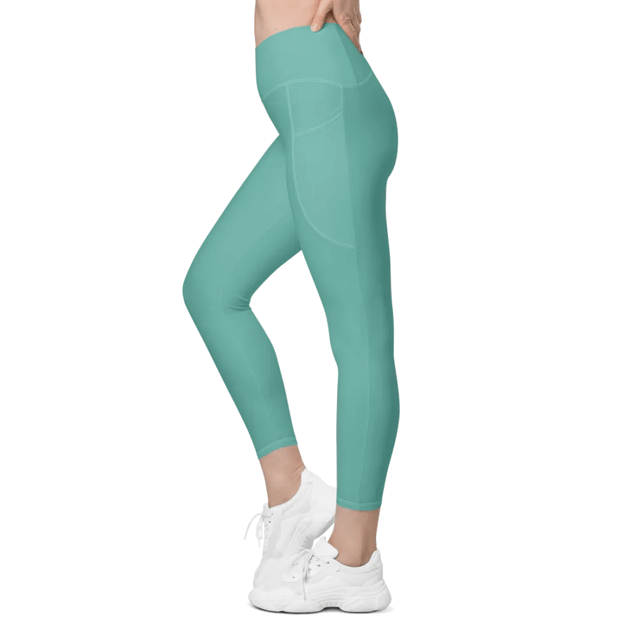 Plain Turquoise Green True Summer Women's High Waisted Premium Crossover Leggings with Pockets by Treasure Pie product image (6)
