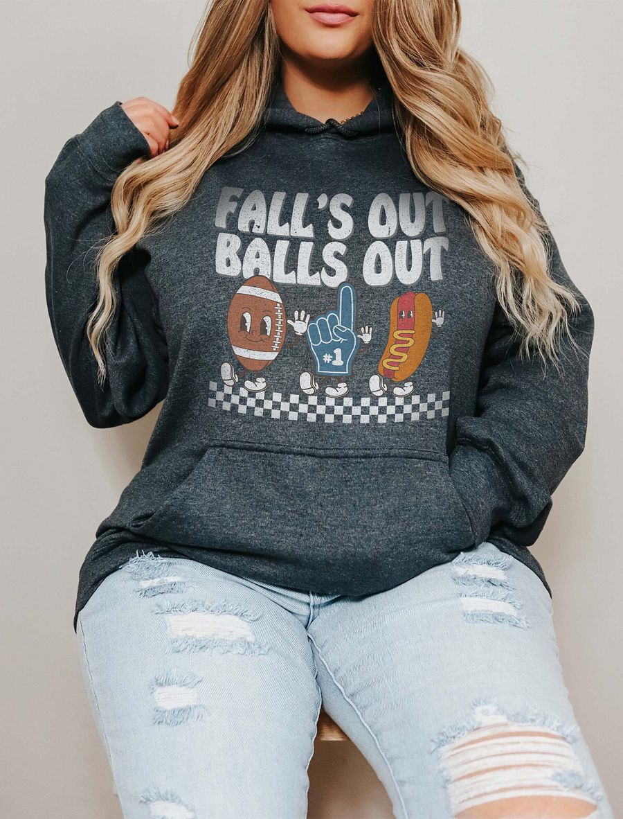Fall's Out Balls Out Football Season Y2K Hooded Sweatshirt | Funny Fall and Halloween Hoodie Design product image (19)