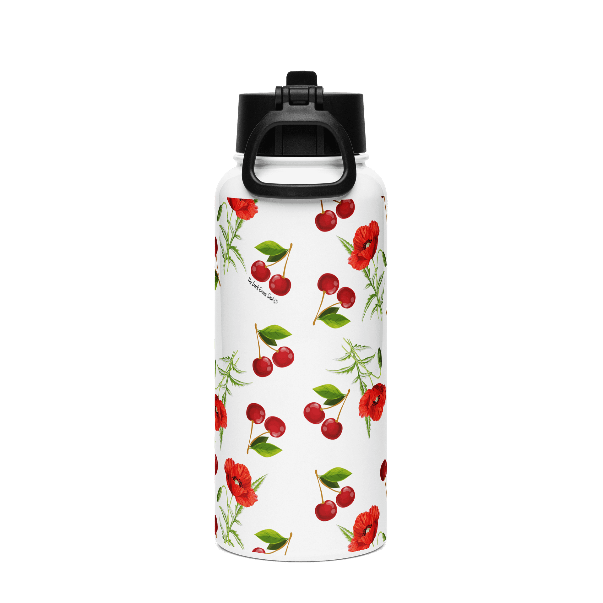 Poppies and Cherries Red and White - Stainless Steel Water Bottle product image (4)