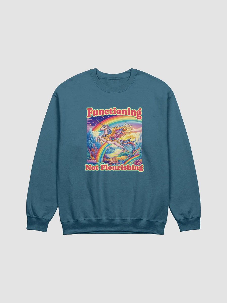 Functioning Not Flourishing Crewneck Sweatshirt – Unicorn & Rainbow Edition product image (1)