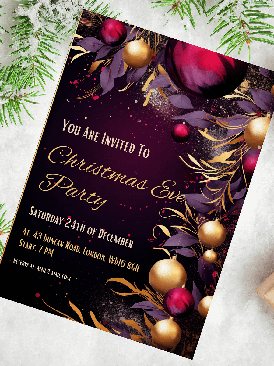 Beautiful Purple and Gold Christmas Party Invitation | Editable in Canva | Christmas Party Printable | Holiday Invitation Template | Canva product image (2)