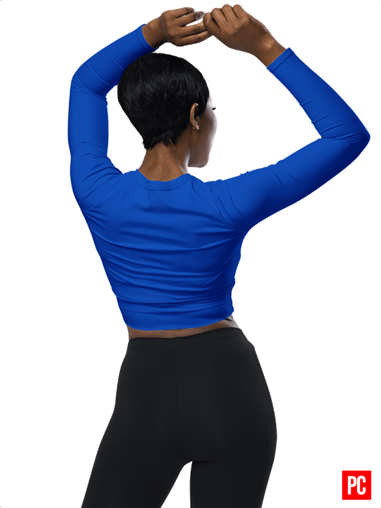 Plain Color Absolute Blue Long Sleeve Crop Top product image (4)