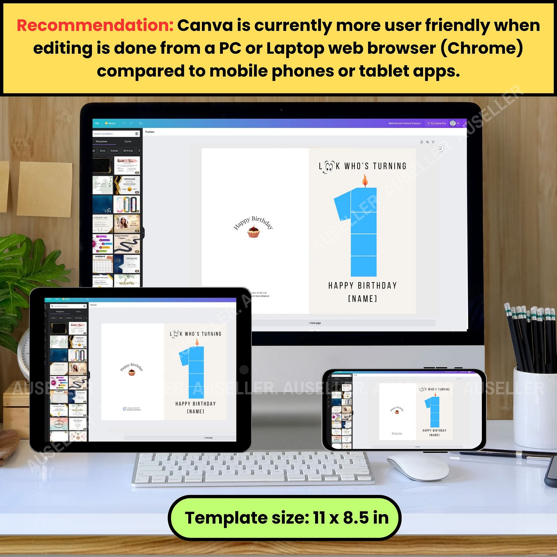 1st Birthday Number Photo Card Canva Template product image (4)