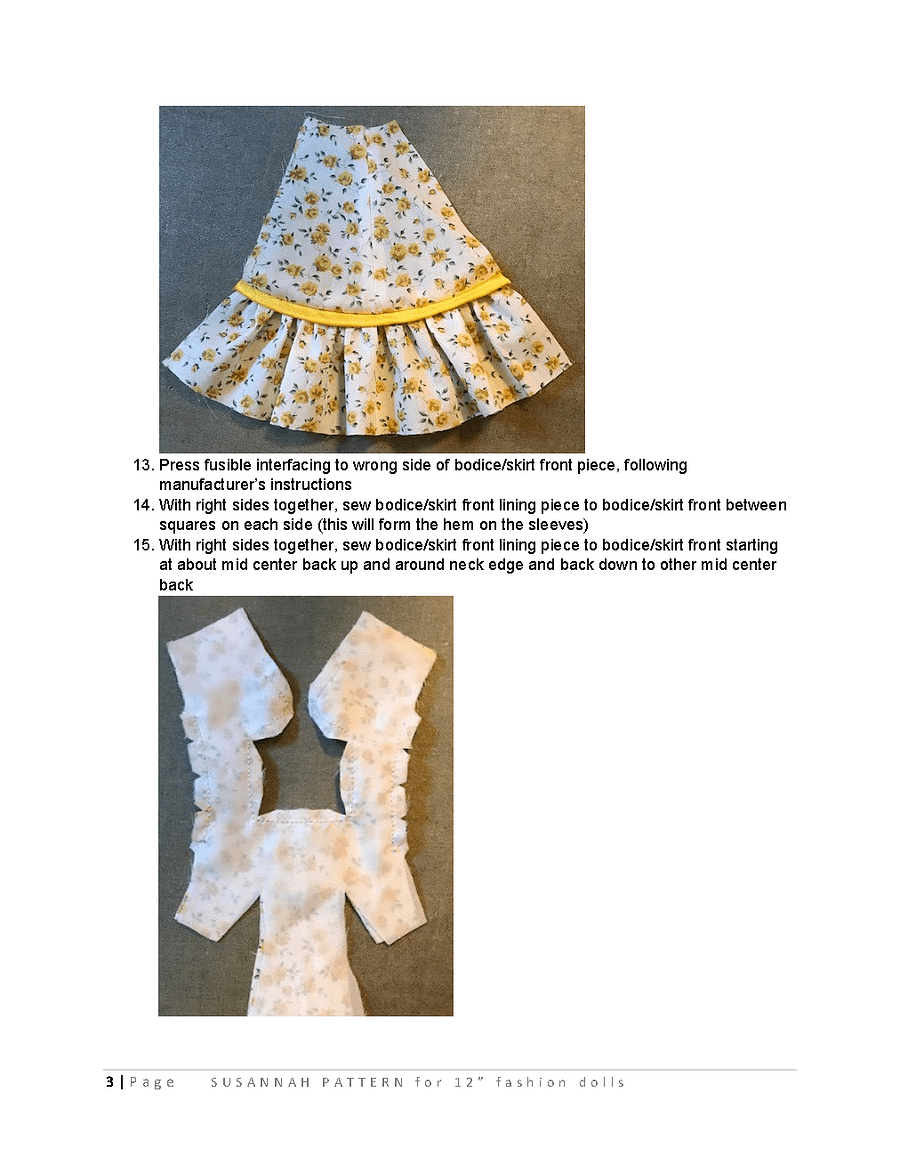 Susannah sewing pattern for 12