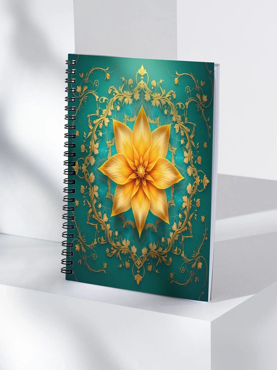 Golden Jasmine Mandala Spiral Notebook – Elegant Turquoise & Gold Floral Design product image (4)