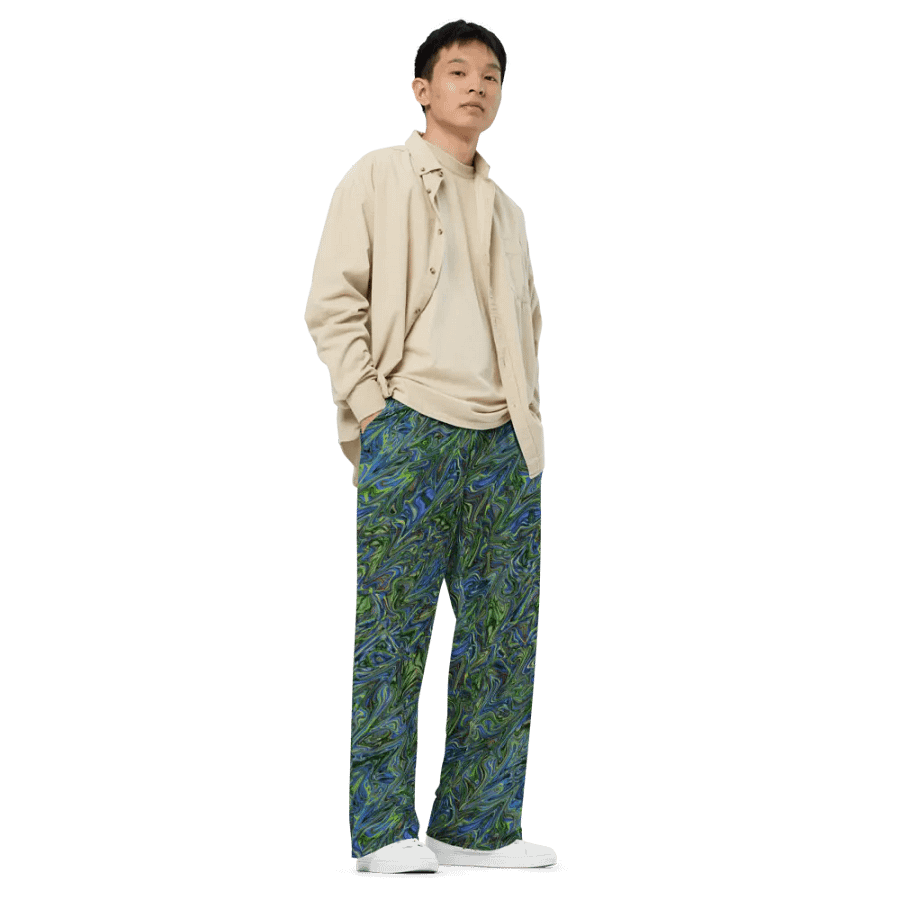 Blue Green liquid Marbling Wideleg Pants product image (3)