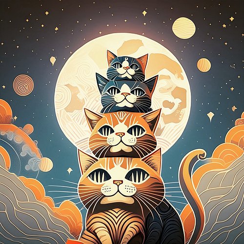 And this is a gang of strange cats with the moon #catslovers #catsdrawing #surrealcats #catscatscats #catandthemoon