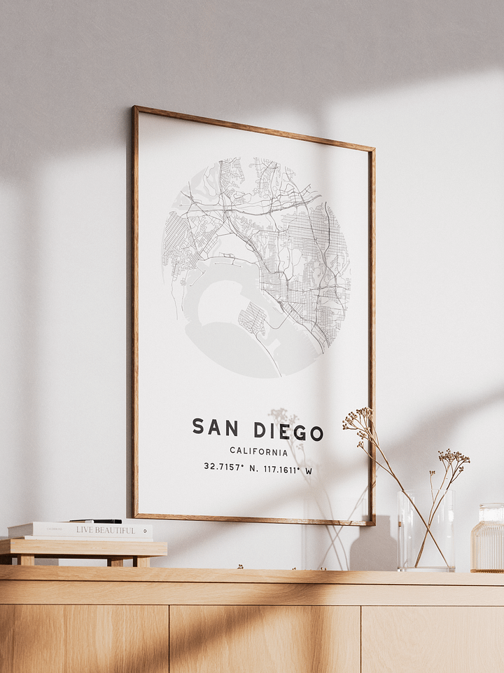 San Diego Street Map Poster – White Minimalist Circular City Art product image (2)