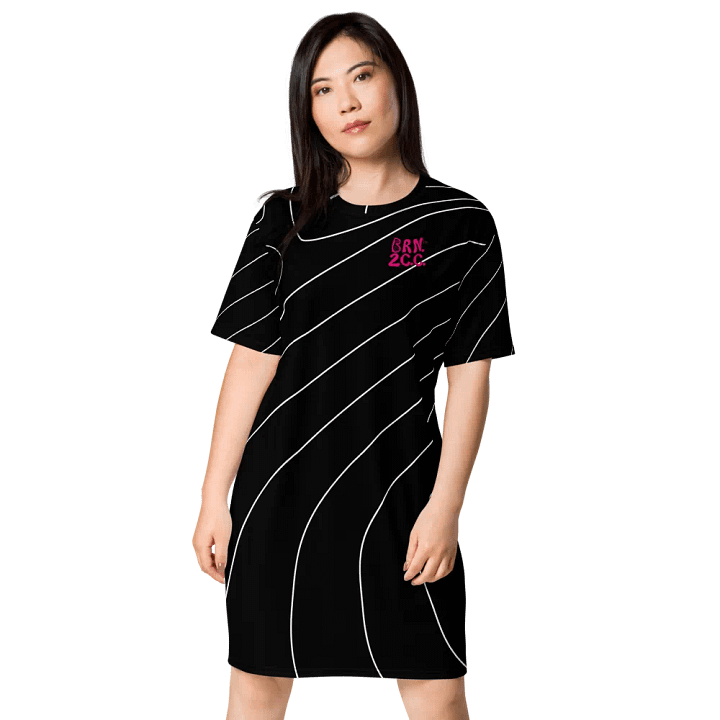 BOURNE to Cape Cod™ | Women's T-Shirt Dress | Sporty Coastal Chic | Contour Pinstripes on Black product image (1)