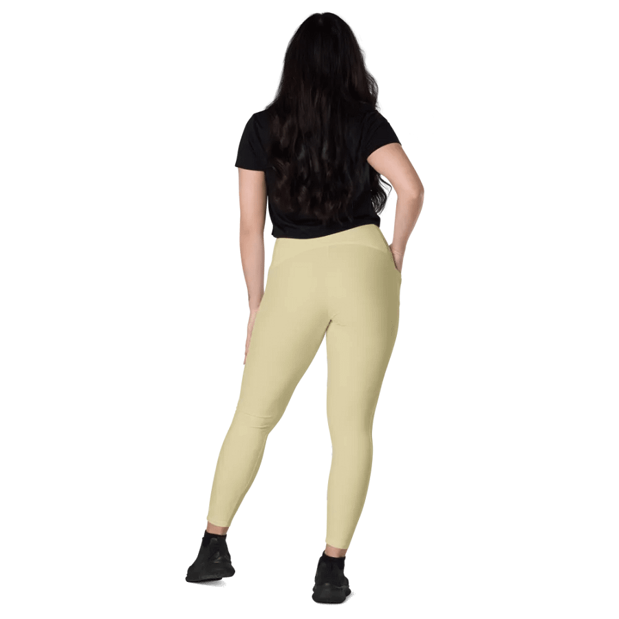 Plain Light Yellow Soft Summer Women's High Waisted Premium Crossover Leggings with Pockets by Treasure Pie product image (8)