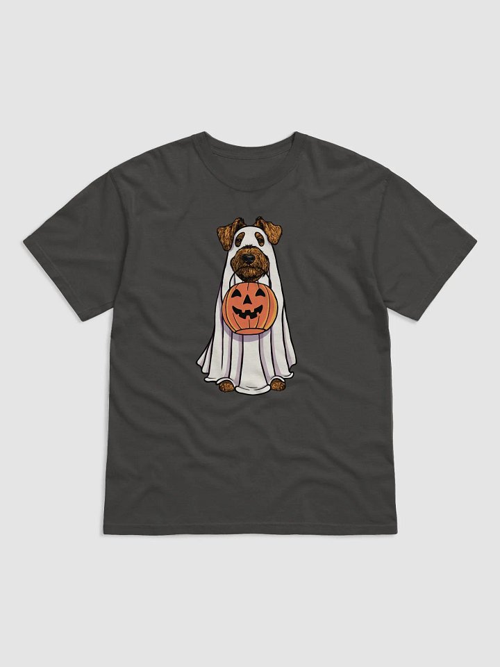 Funny Halloween Airedale Terrier T-Shirt | Funny Airedale Wearing a Ghost Costume and Holding a Pumpkin Basket product image (1)