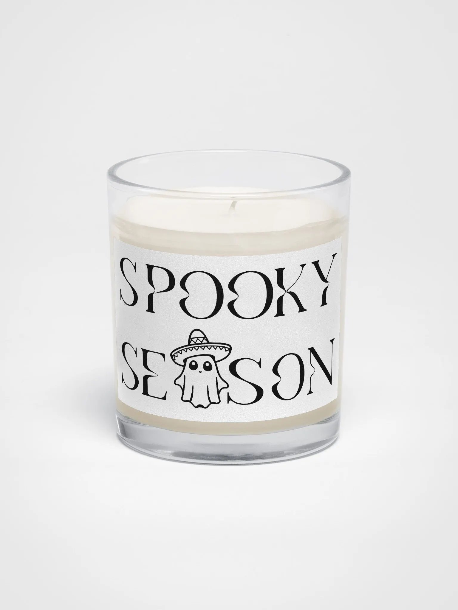 Spooky Season Sombrero Ghost Monochrome Soy Wax Glass Jar Candle product image (1)