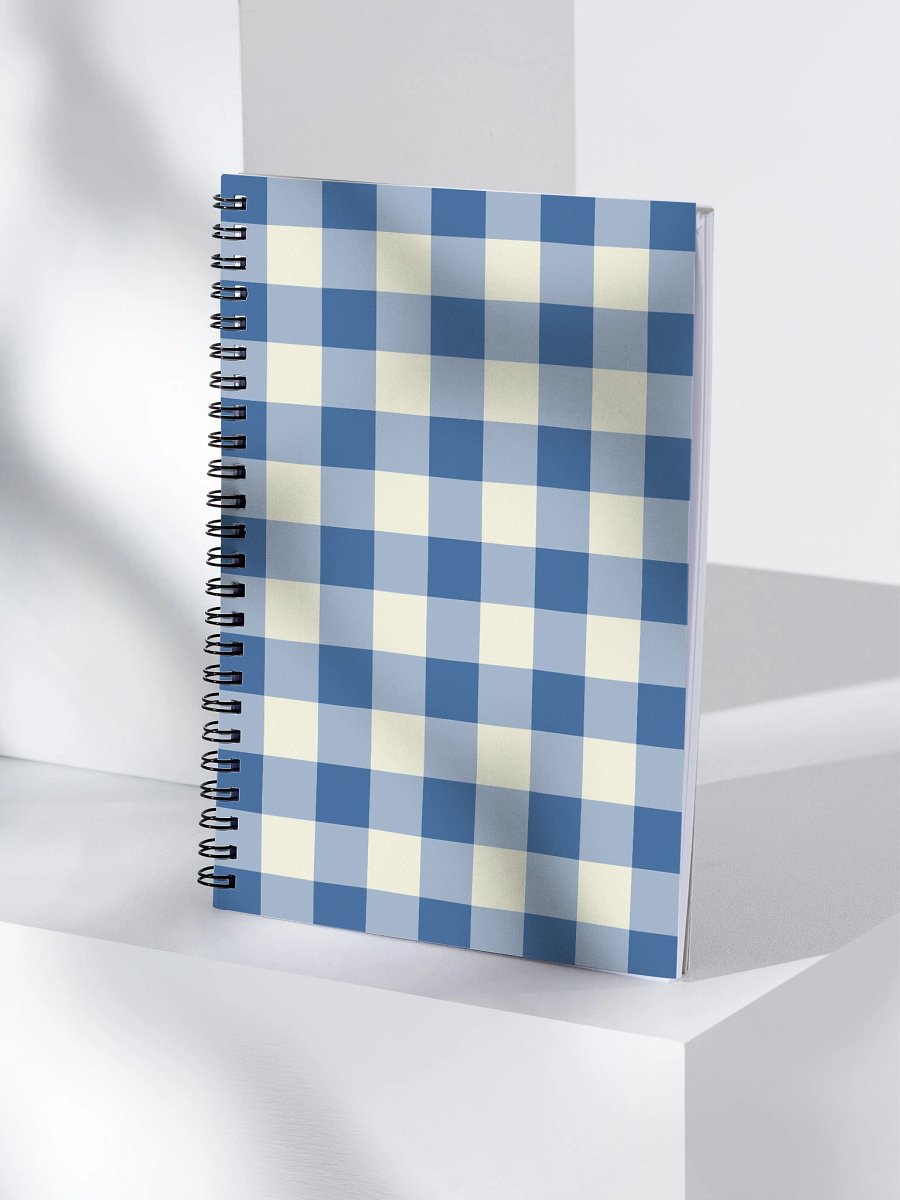 Blue & Cream Gingham Bullet Journal – Spiral Notebook with Dot Grid for Notes & Doodles product image (4)