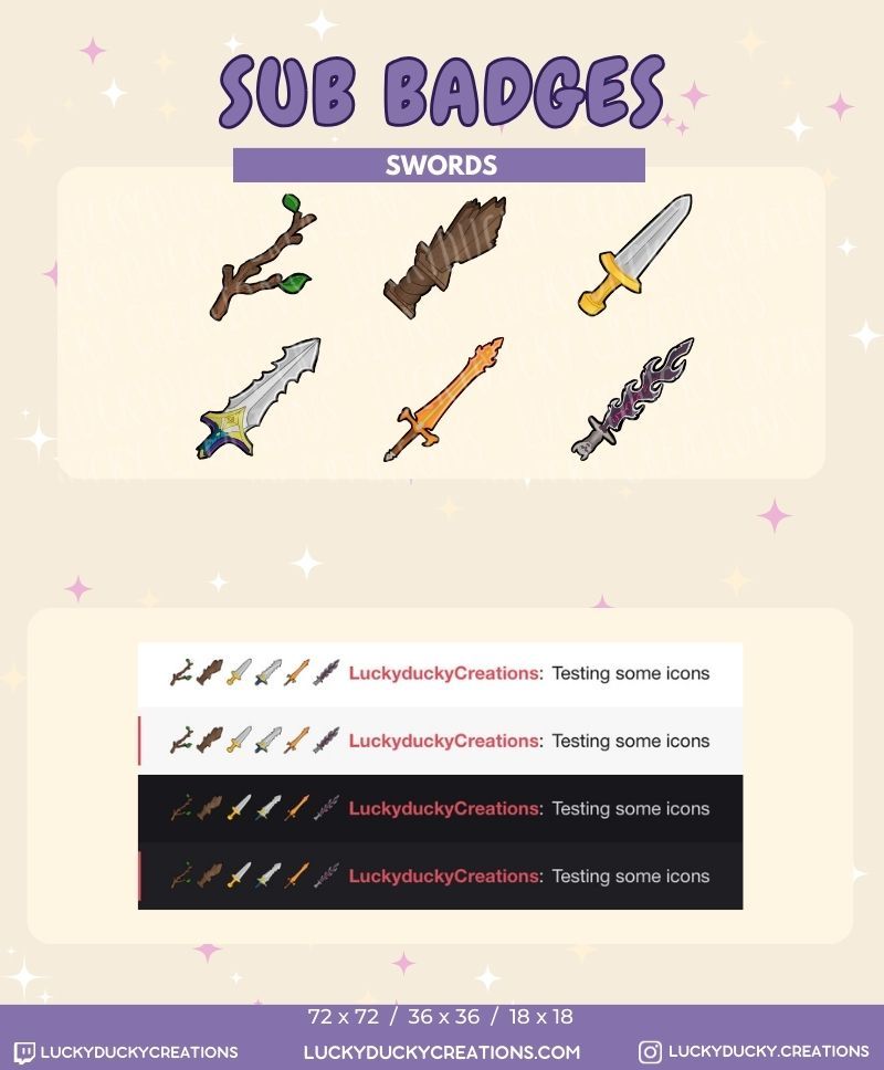 Sword Badges - Branch, Wooden Plank, Basic Sword, Big Sword, Fire Blade, Skull Blade product image (1)