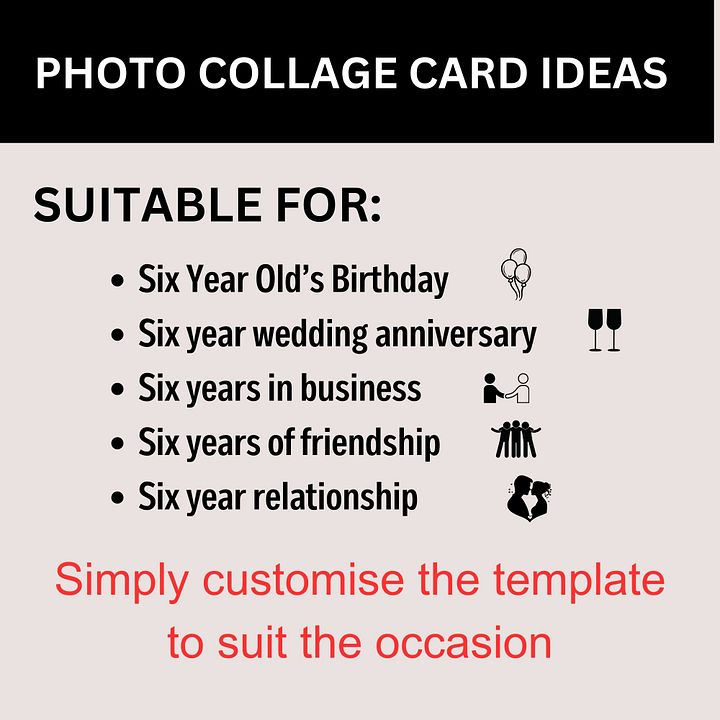 Six Year Celebration Card Photo Collage Canva Template product image (2)