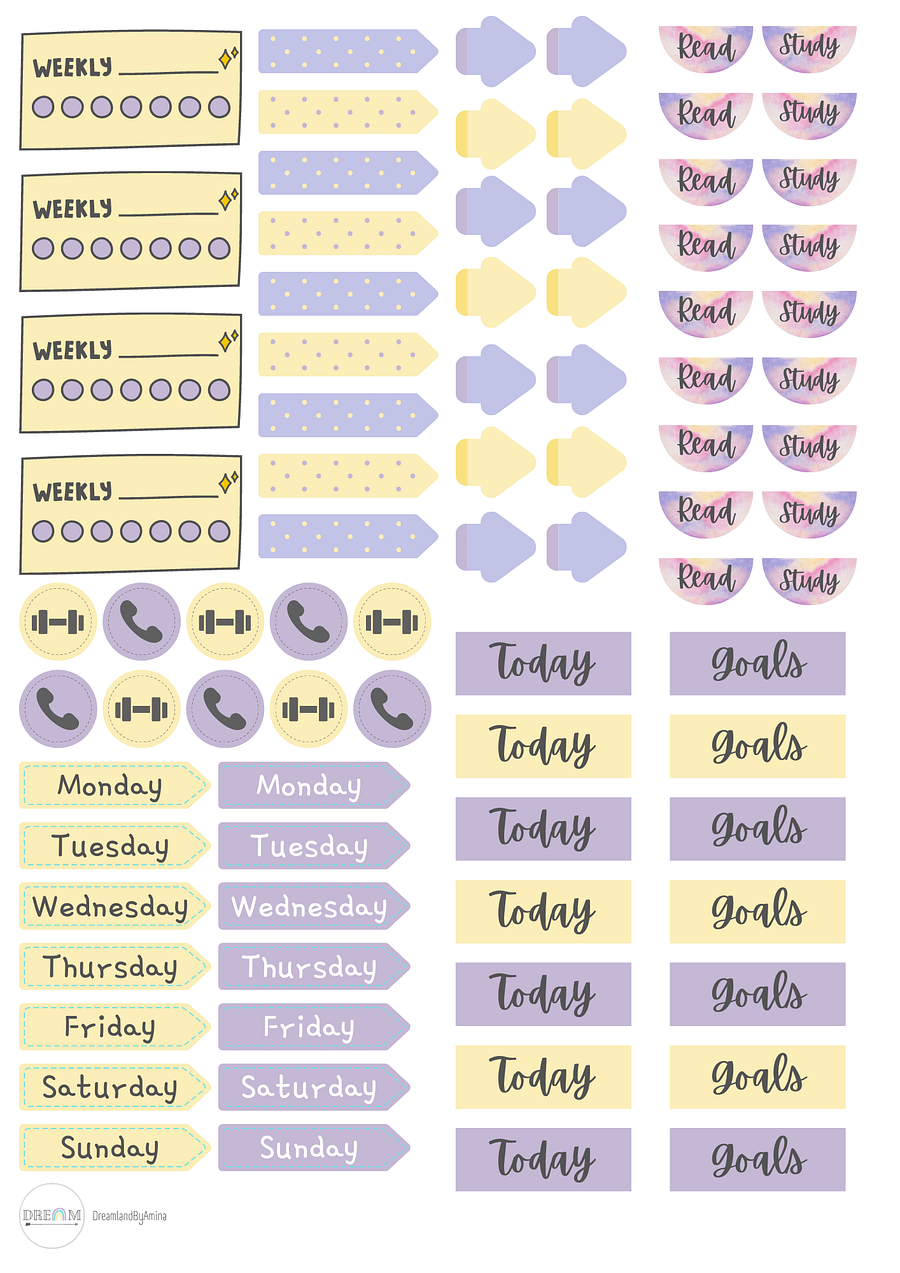 Pastel Printable Digital Purple & Yellow Theme Planner Stickers product image (1)