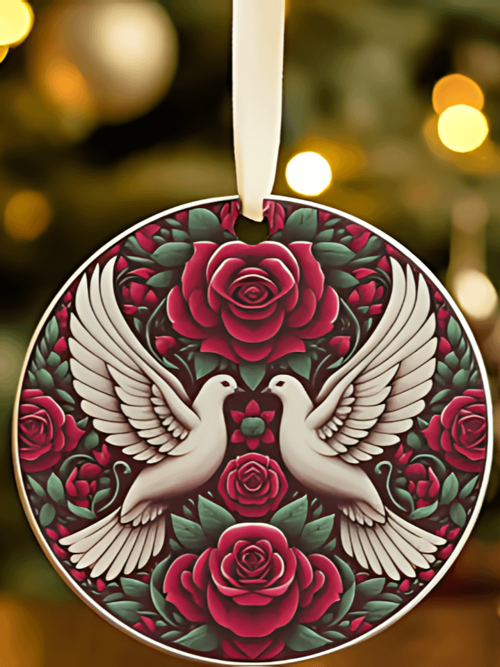 Love Dove & Flowers Valentine Ornament Sublimation Design – high-quality 300 DPI PNG digital download product image (1)