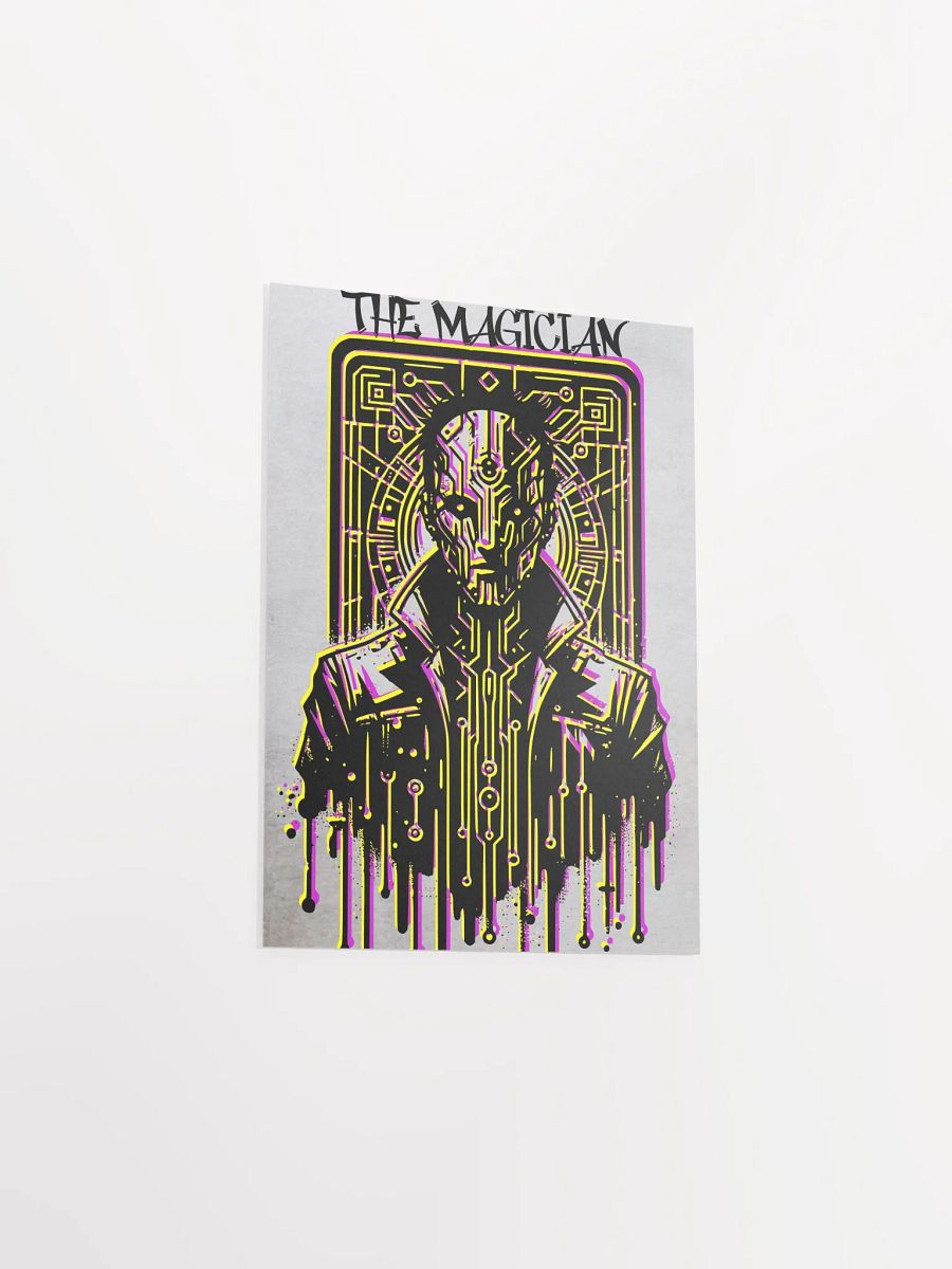 Cyberpunk Tarot Wall Art Poster – "The Magician" Card Featuring Cybernetic Character in Leather Coat – Graffiti Stencil Style Digital Artwork product image (11)