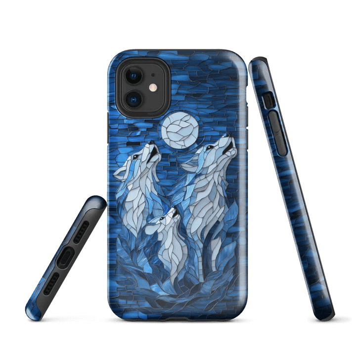 Blue Howling Wolves Stained Glass Effect - Tough Phone Case product image (1)