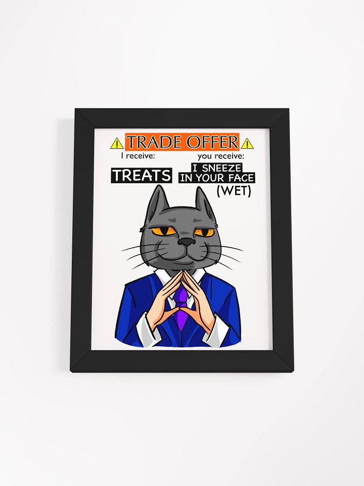 Trade Offer Cat Poster with Frame - Black/Red Oak/White product image (1)