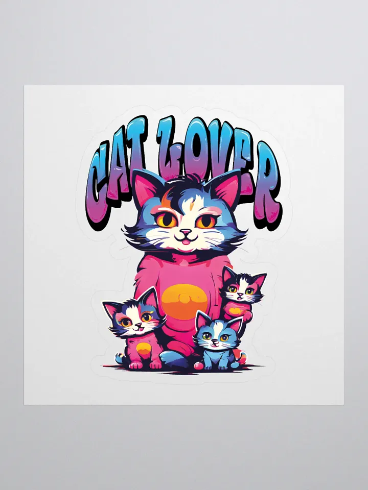 Cat Lover Kiss Cut Stickers - Cute and Colorful Design Featuring Mom Cat and Kittens - Perfect Gift for Cat Lovers product image (1)