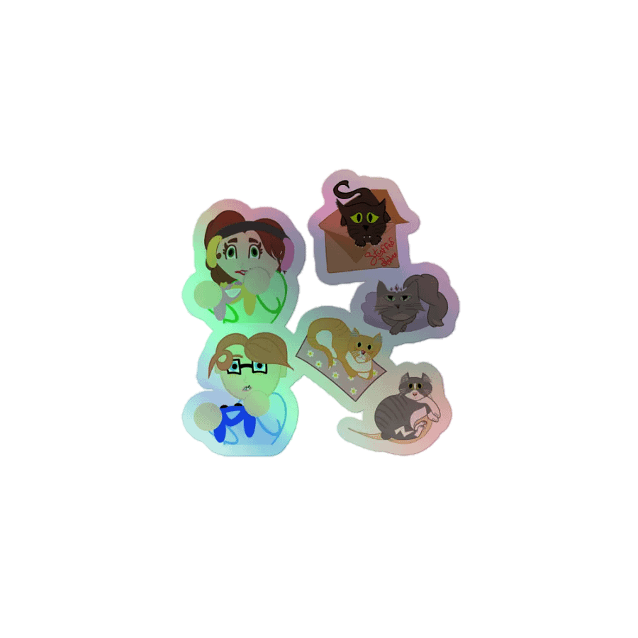 Cats, Caleb, and Aimee! ~ holographic sticker sheet product image (1)