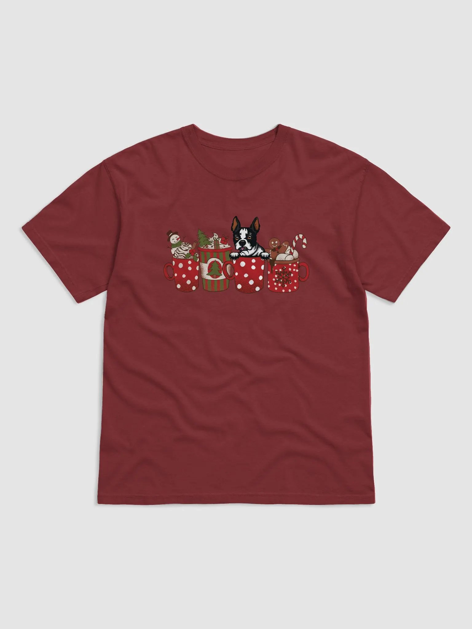Cute Boston Terrier(2) in a Christmas Cup T-Shirt | Funny Christmas Pup in a Cup product image (4)