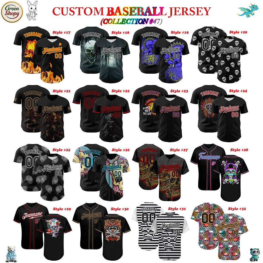 Authentic Baseball Jersey, Custom Baseball Jersey, Personalized Sport Jersey, Colorful, Number, 3D Skull product image (182)