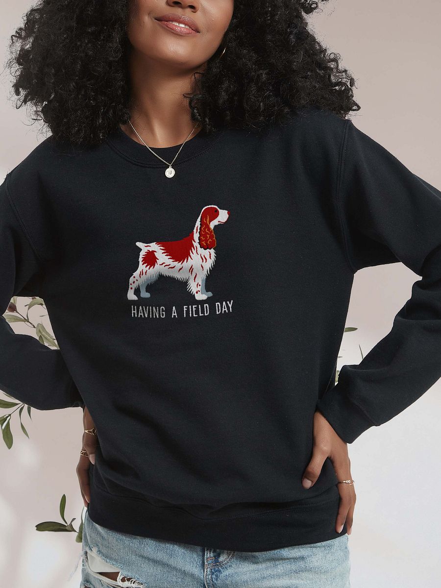 Having a Field Day Sweatshirt (Embroidered) of a Field Spaniel(Liver & White) product image (2)